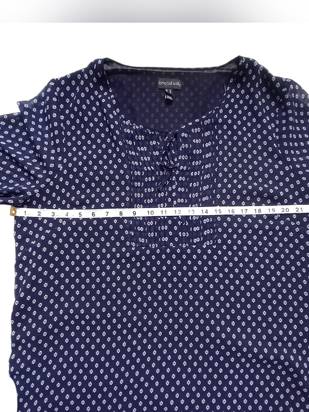 Long Tall Sally Boho Tunic Top Blue Size 16 Peasant Cottagecore Paisley Border - Picture 10 of 12